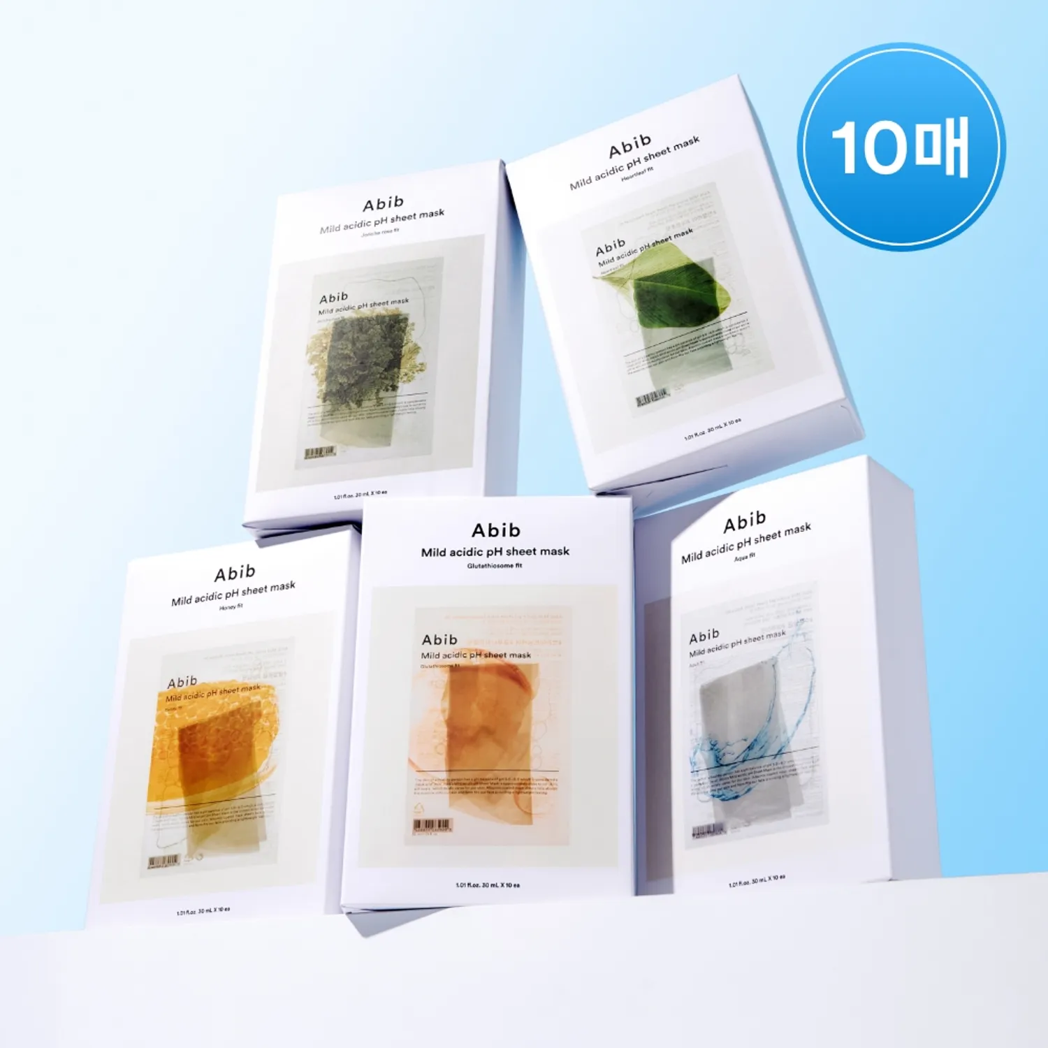 Abib Mild Acidic pH Sheet Mask (10 sheet) é¥?Heartleaf / Jericho Rose / Aqua / Glutathione / Honey