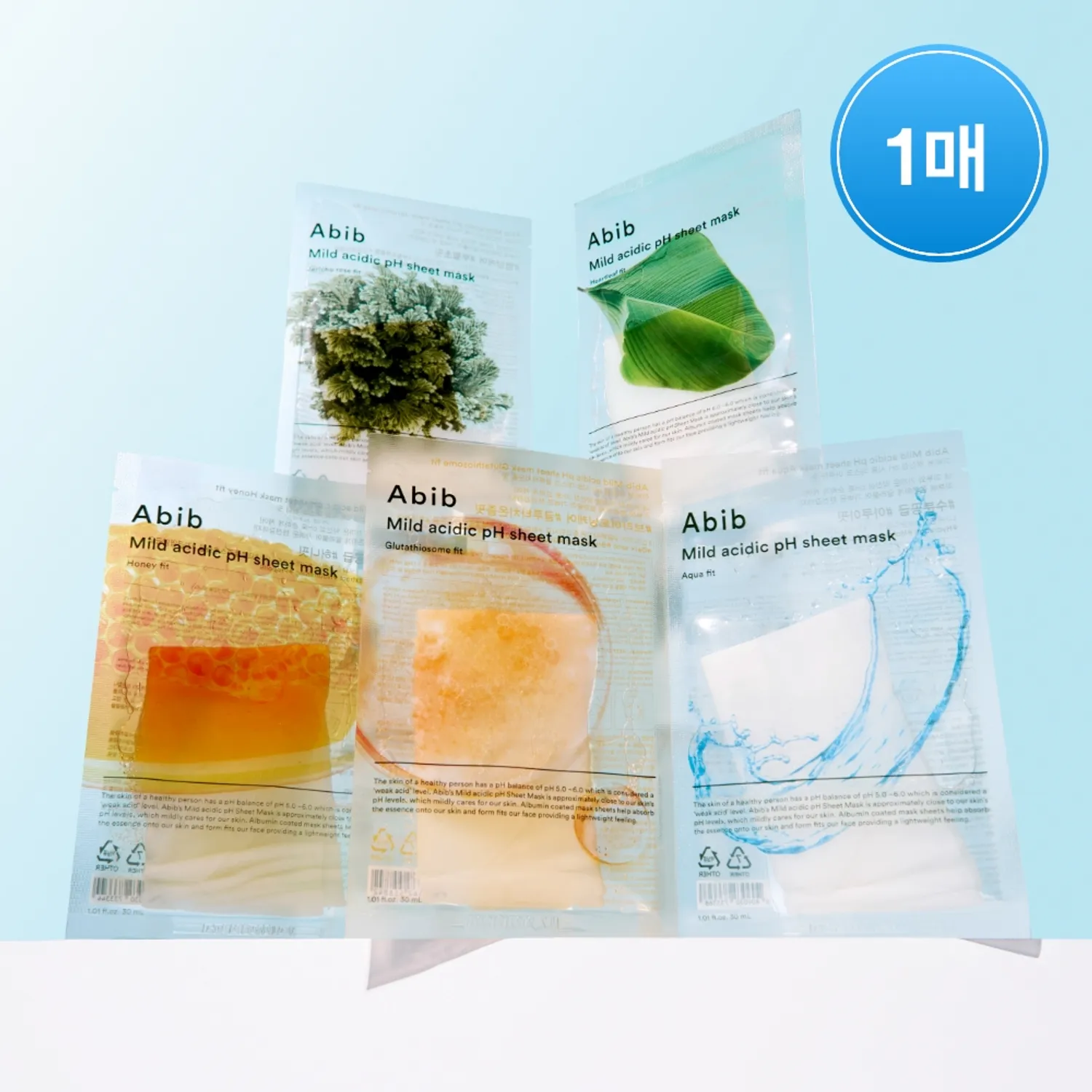 Abib Mild Acidic pH Sheet Mask (1 sheet) 鈥?Heartleaf / Jericho Rose / Aqua / Glutathione / Honey